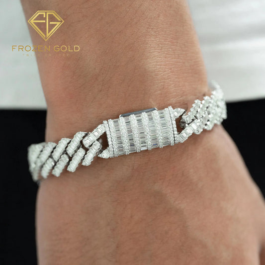 12mm Miami Cuban Link Baguette Bracelet on wrist - Frozen Gold Jewellers