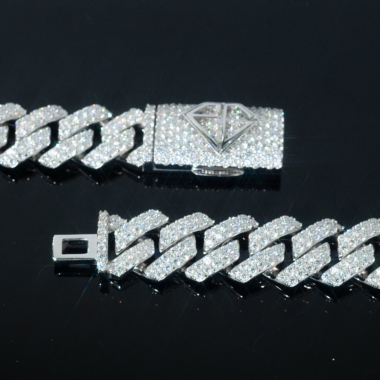 15mm Moissanite Cuban Link Chain/Bracelet Custom Clasp - Frozen Gold Jewellers