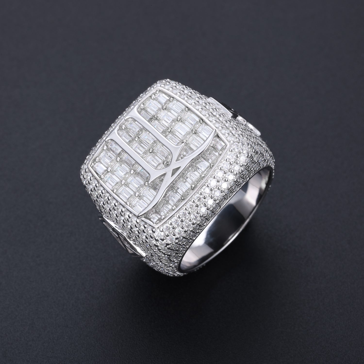 Floating Logo Bust Down Champions Ring Top Down Angled - Frozen Gold Jewellers