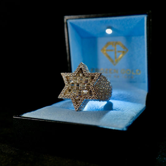 Moissanite Star Ring in Frozen Gold Icebox Angled Right 3