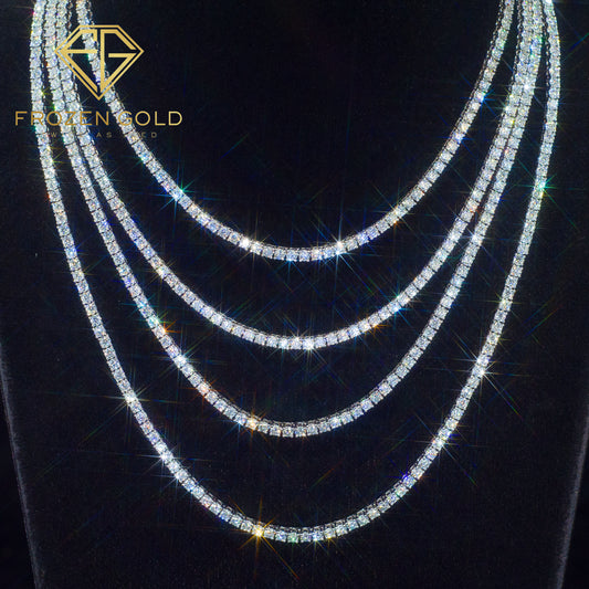 Rows of shiny 4mm tennis chains front - Frozen Gold Jewellers