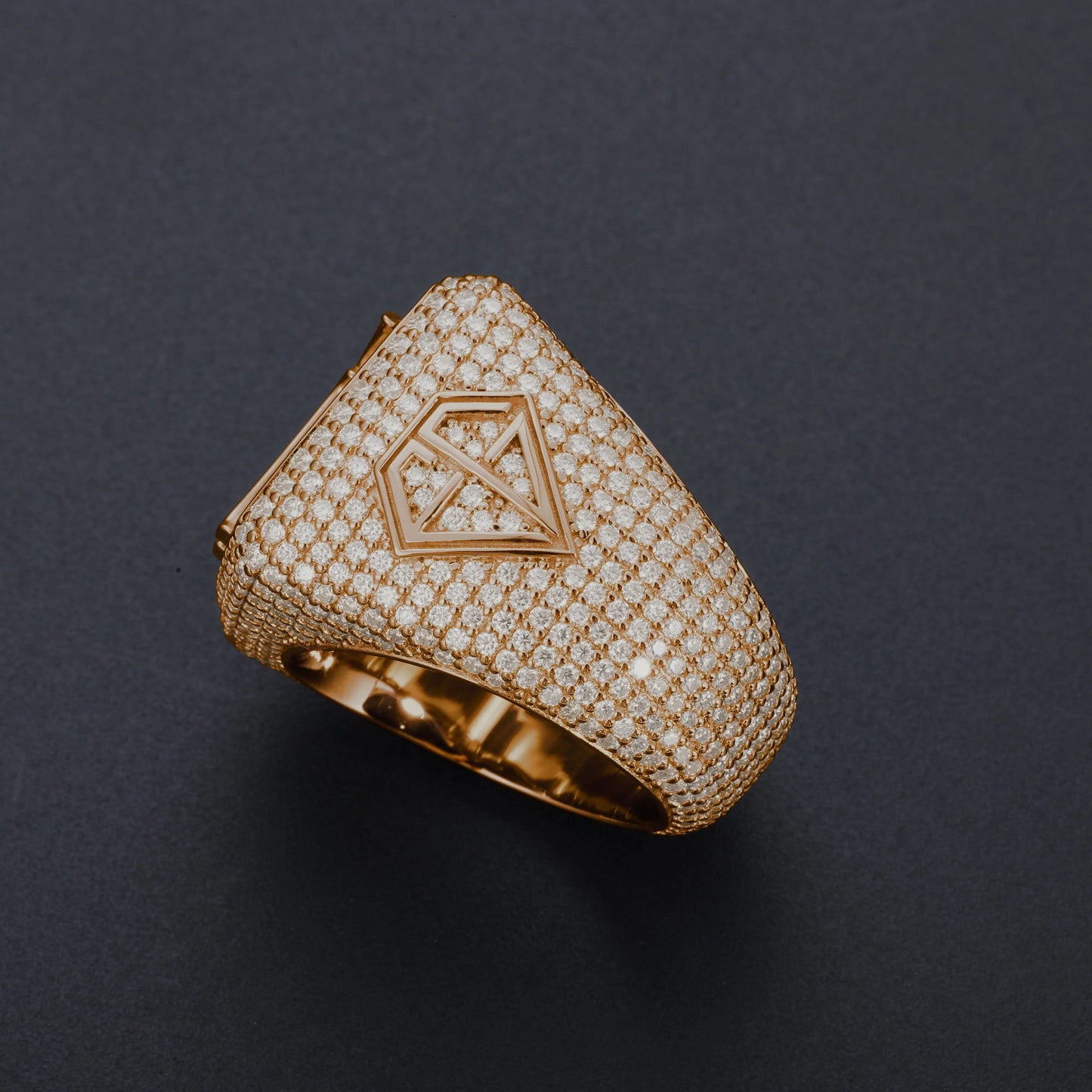 "FLOATING LOGO" FULLY ICED BAGUETTE SET CUSTOM RING Frozen Gold Jewellers