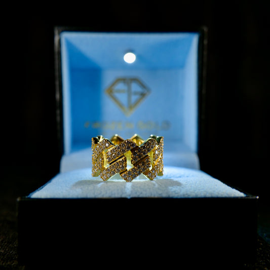 Y/Gold Cuban Ring in Frozen Gold Icebox Jewellery Box - Front Shot