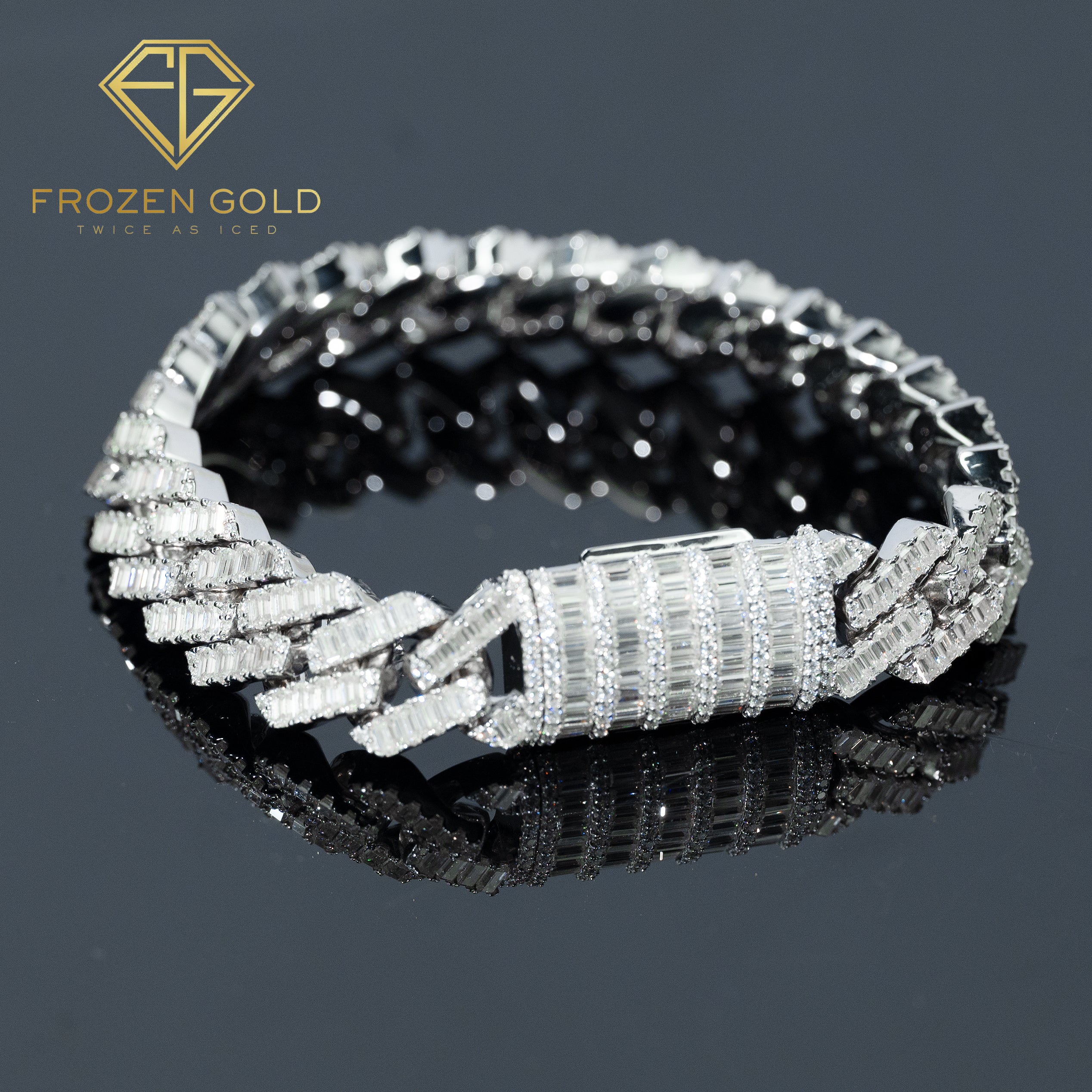 12mm Miami Cuban Link Baguette Bracelet angled - Frozen Gold Jewellers