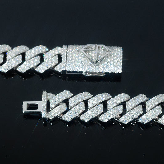 15mm Moissanite Cuban Link Chain/Bracelet Custom Clasp - Frozen Gold Jewellers