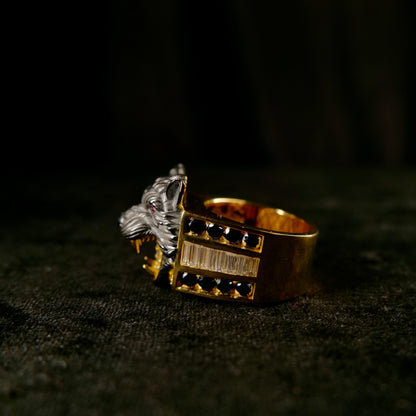 3D Wolf Head Ring facing far left - Frozen Gold Jewellers