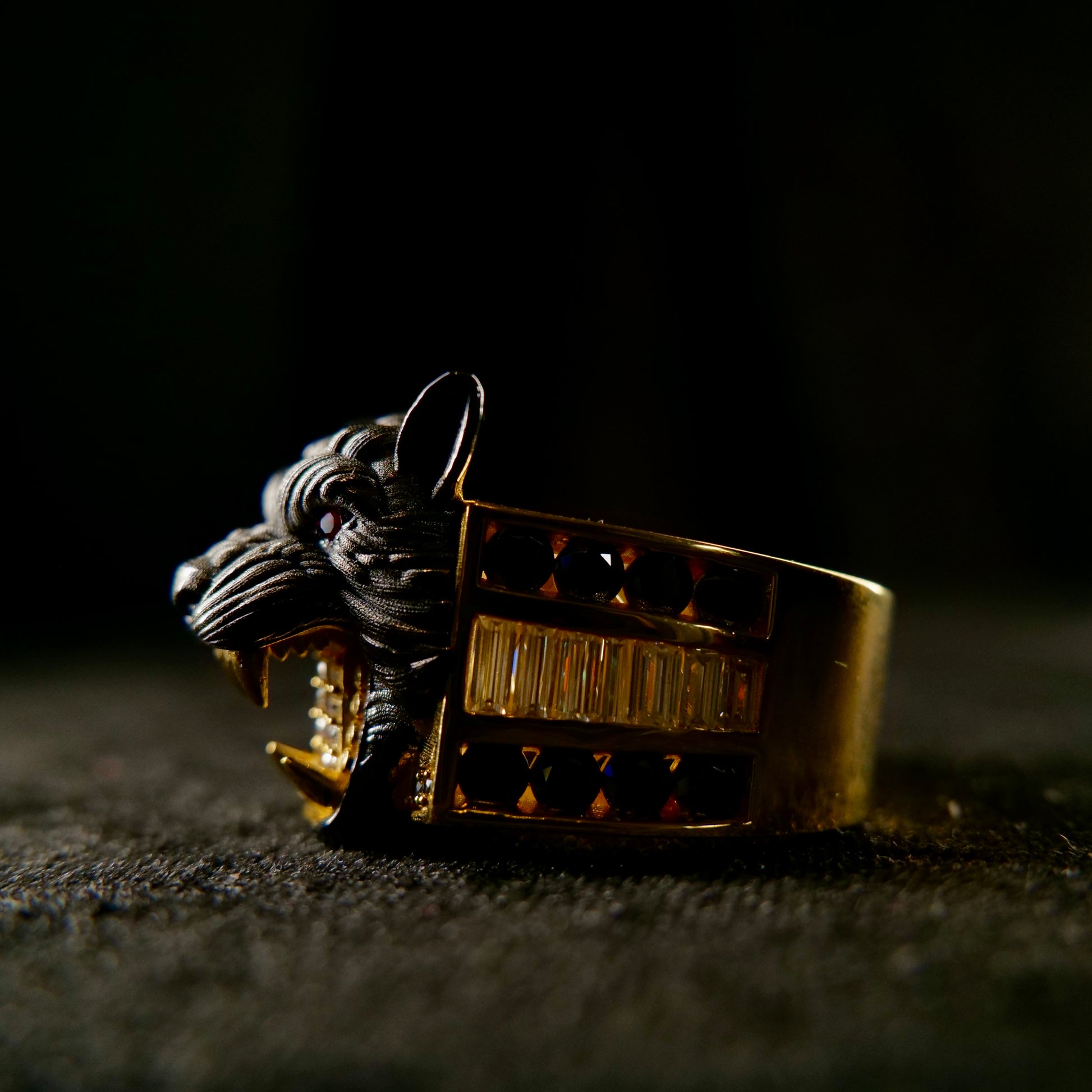 3D Wolf Head Ring facing left 2 - Frozen Gold Jewellers
