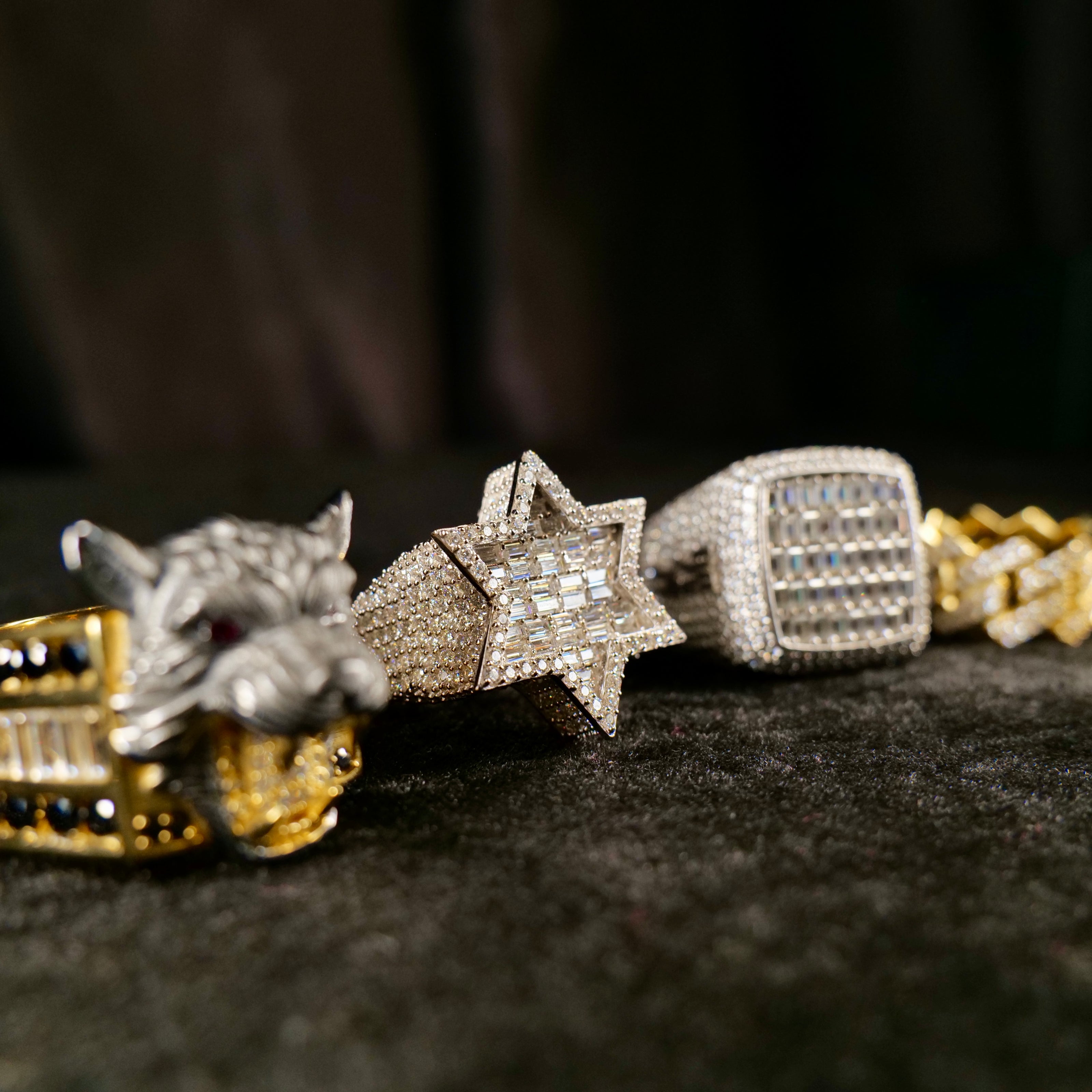 4 Signature Moissanite Rings, Focus on Star Ring - Frozen Gold