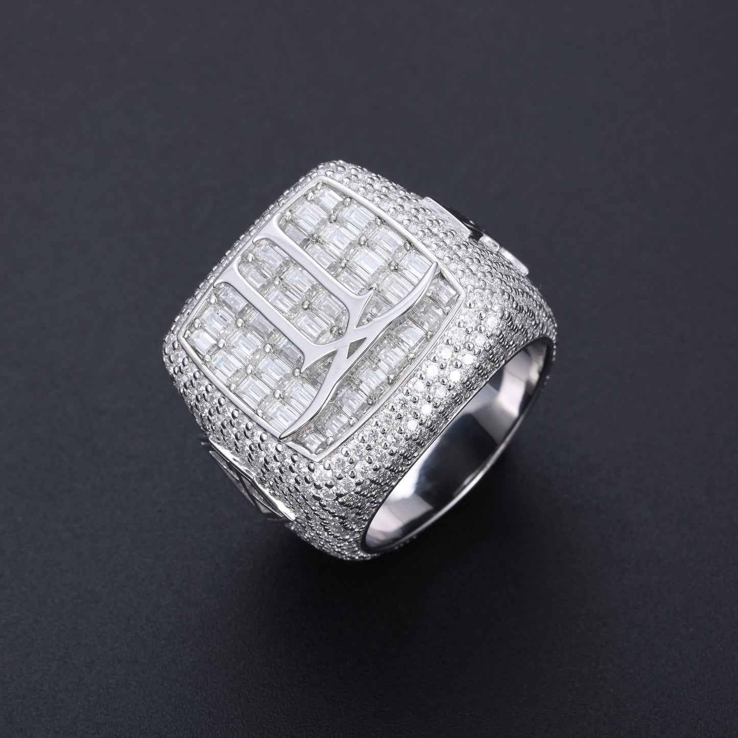 Floating Logo Bust Down Champions Ring Top Down Angled - Frozen Gold Jewellers