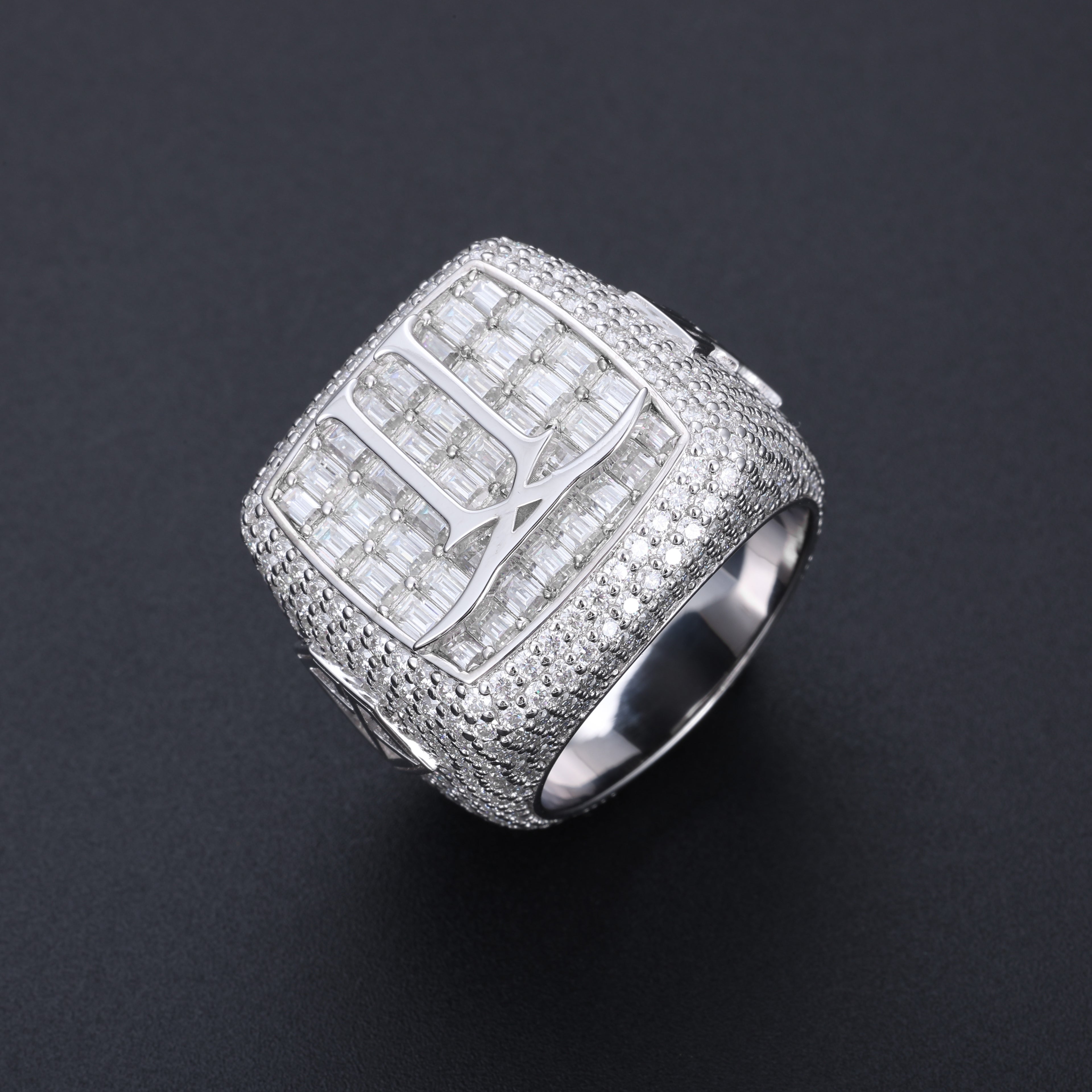 Floating Logo Bust Down Champions Ring Top Down Angled - Frozen Gold Jewellers