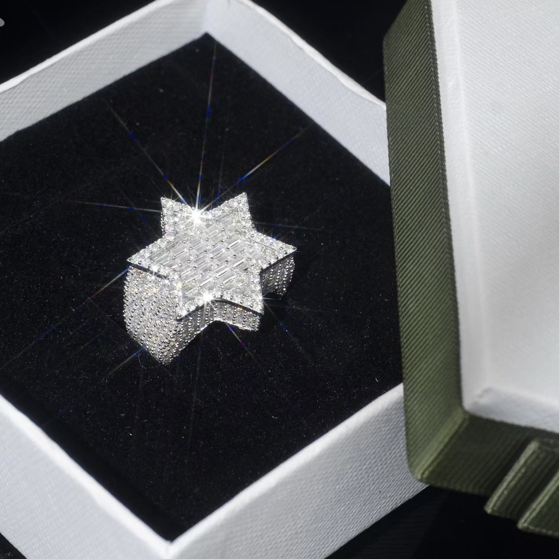 Moissanite Star Ring Shining in Box - Frozen Gold Jewellers