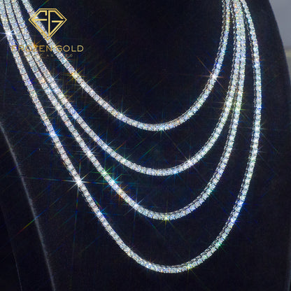Rows of shiny 4mm tennis chains angled - Frozen Gold Jewellers