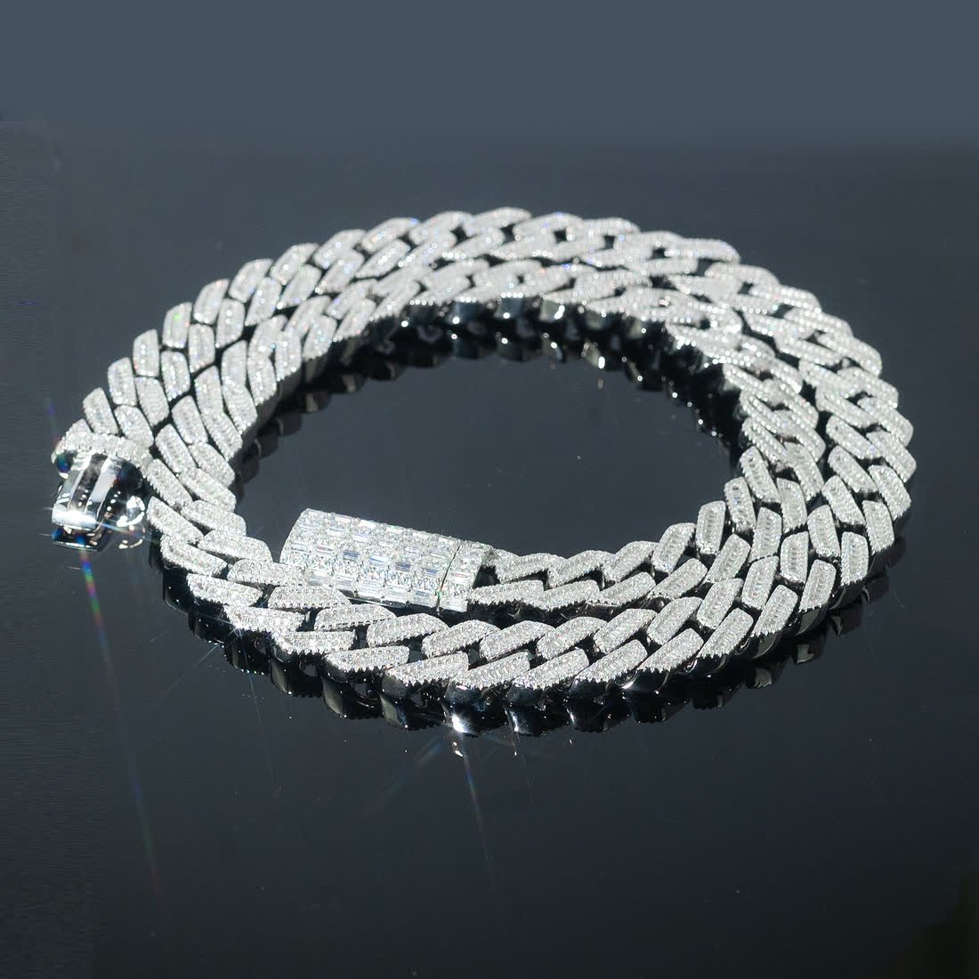 15mm baguette-cut iced Cuban chain