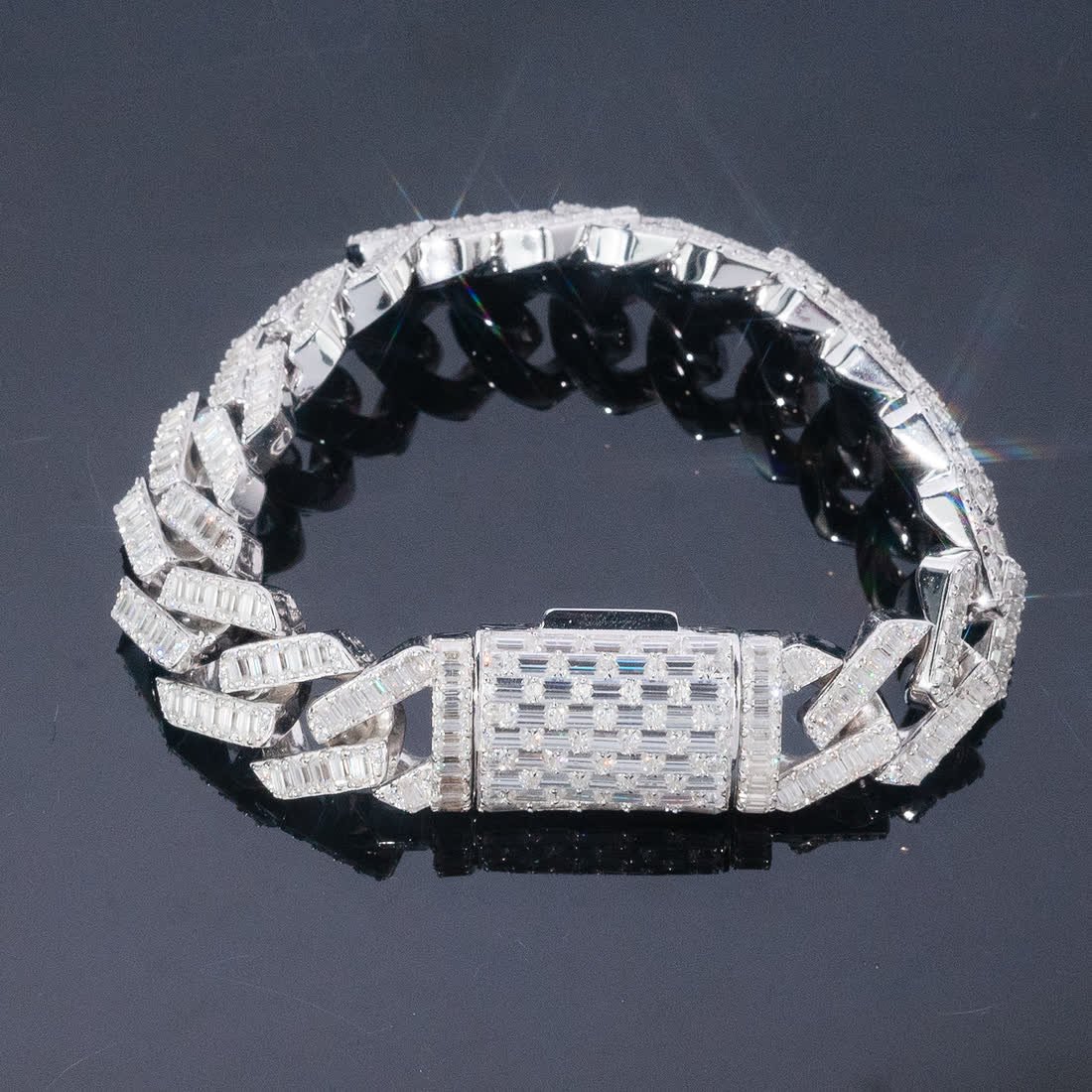 Baguette Cuban bracelet with iced box clasp