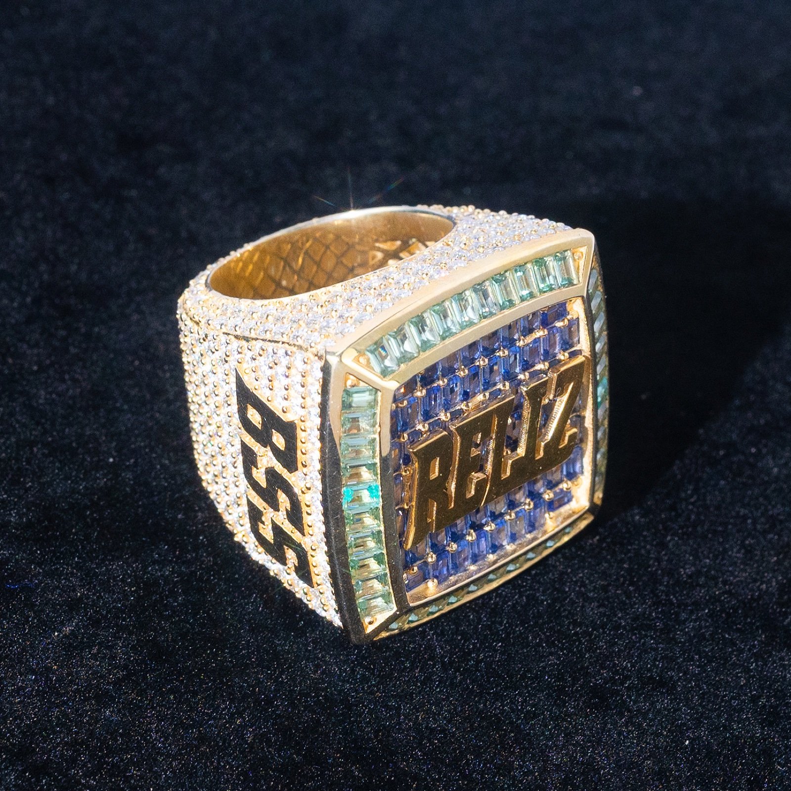 Rellz custom ring with coloured baguette stones